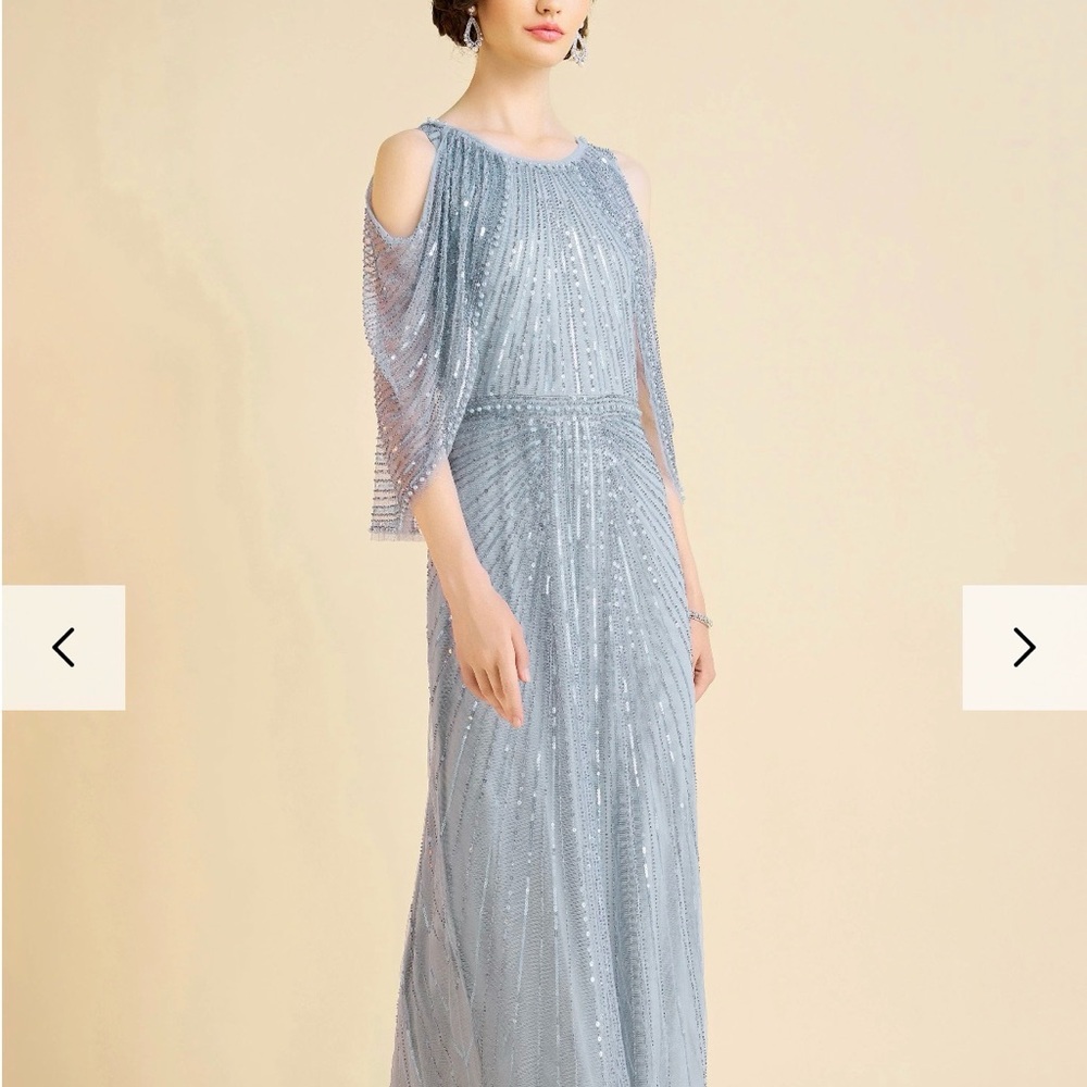 Radiant Sequins Cape Sleeve Evening Gown  1920s style